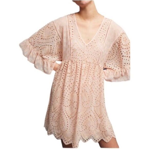 New Anthropologie Akemi+Kin Eyelet Blush Pink Swing Babydoll Style Dress Sz 4 - Picture 4 of 12